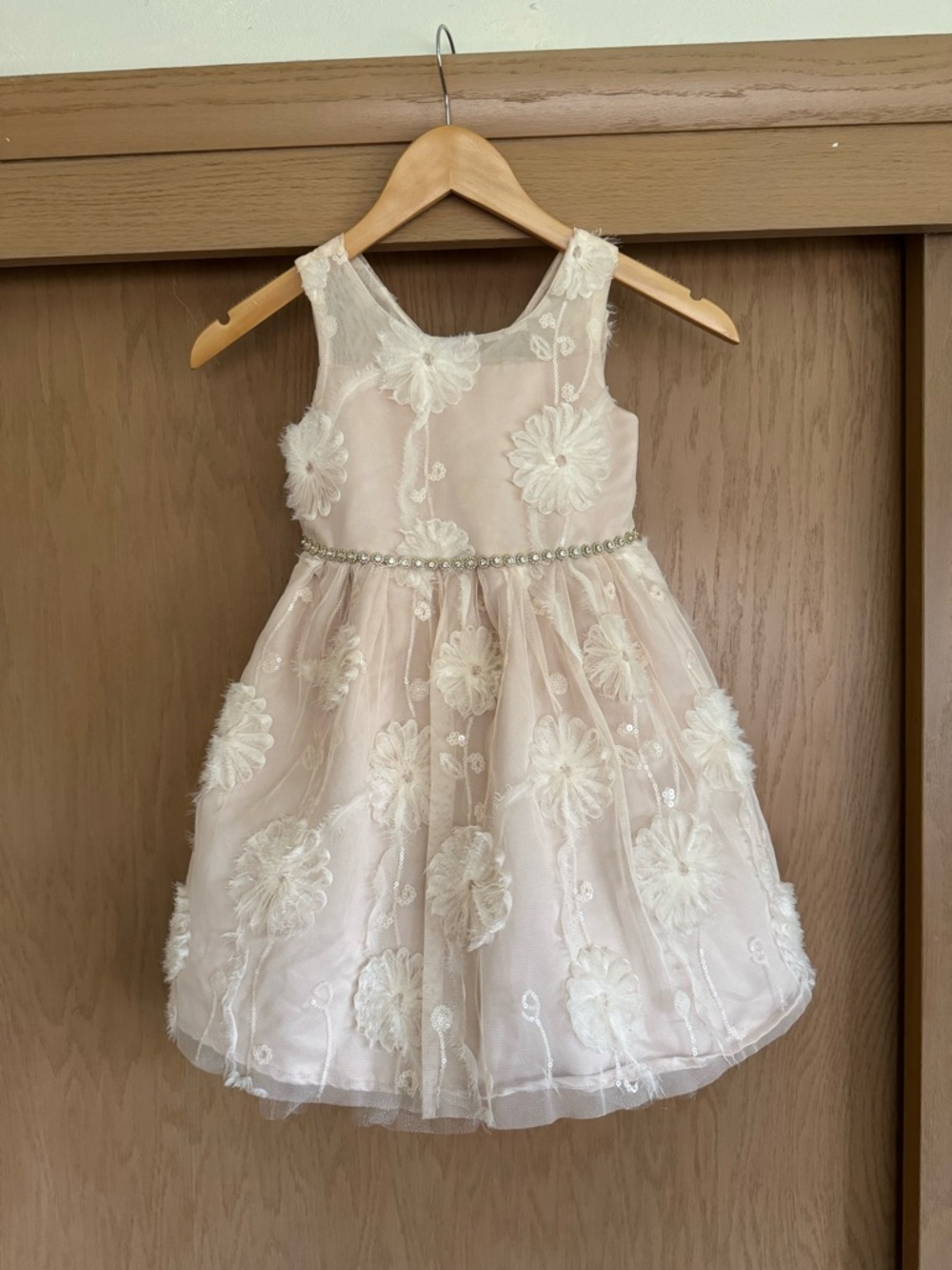 Kensie Girl Ivory Floral Lace Dress with Rhinestone Waist